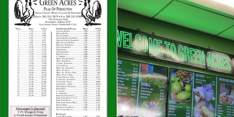 Green Acres Menu
