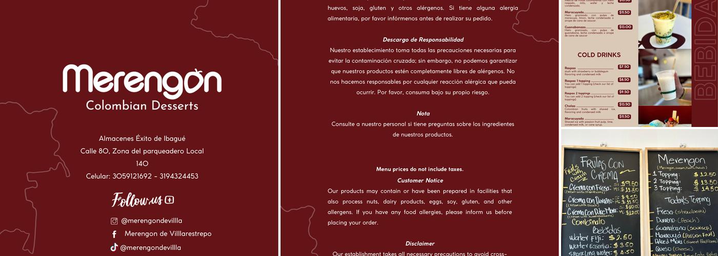 Merengon Usa Colombian Desserts Menu