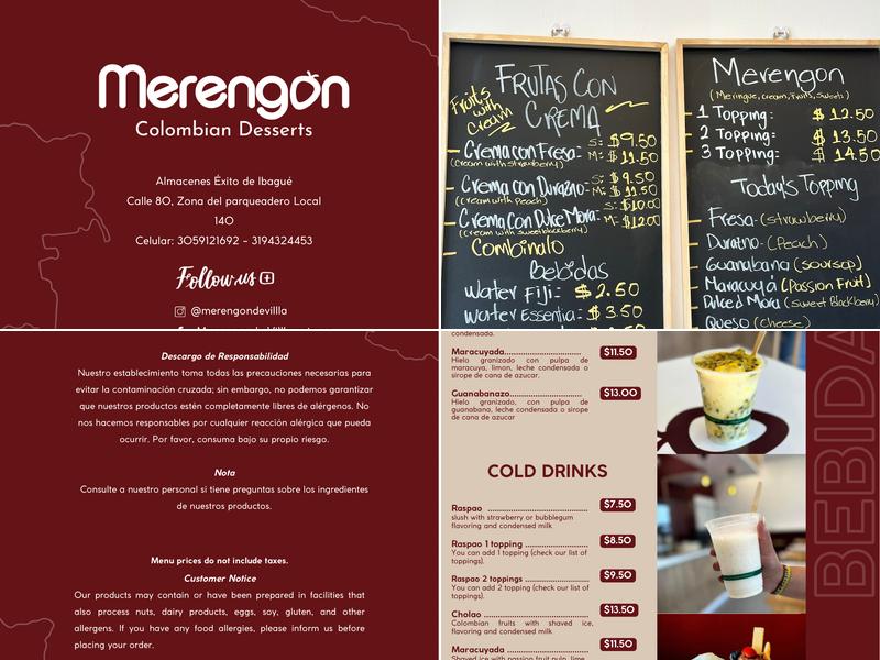 Merengon Usa Colombian Desserts Menu