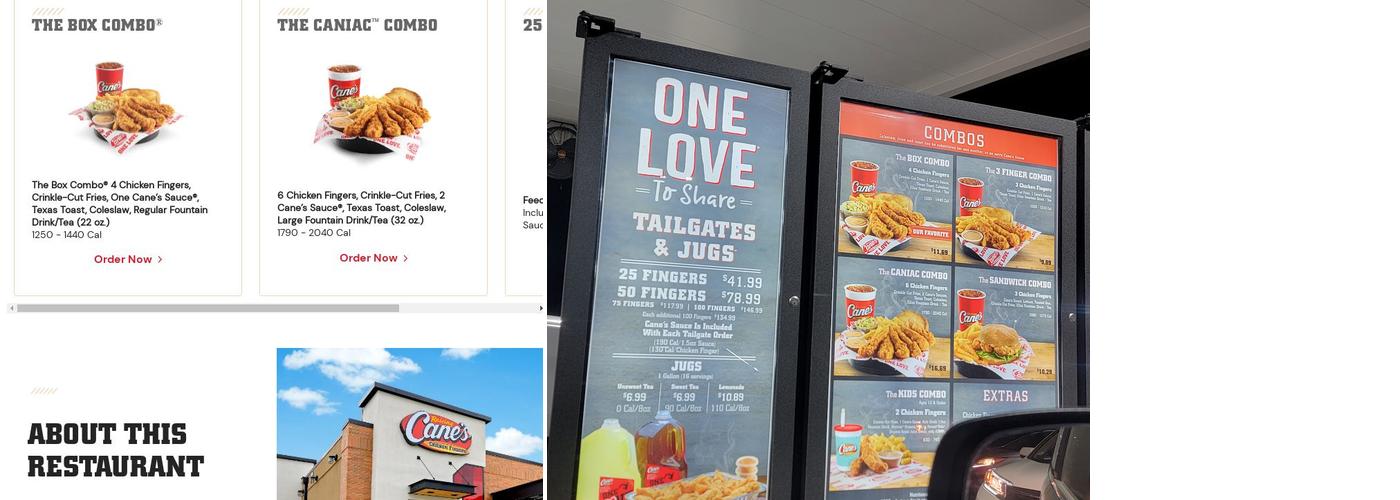 Raising Cane's Chicken Fingers Menu