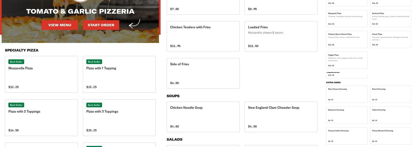 Tomato & Garlic Pizzeria Menu