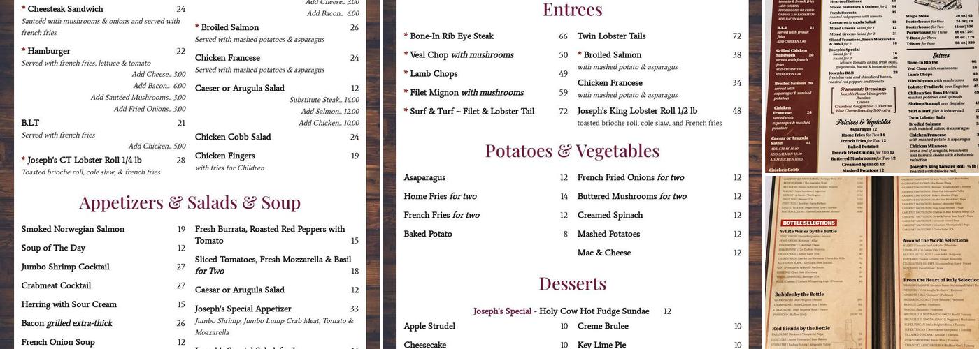 Joseph's Steakhouse of Bristol Menu