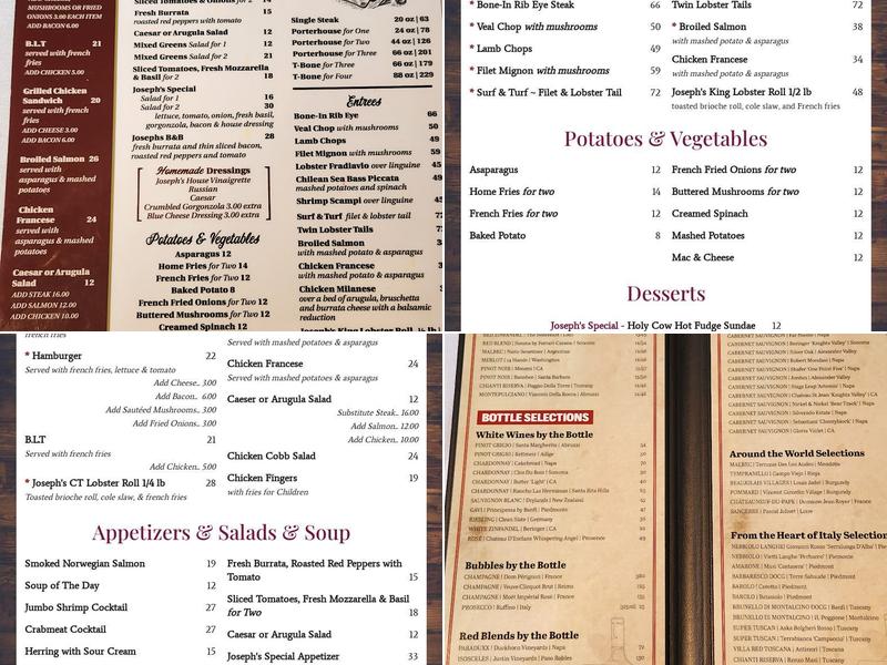 Joseph's Steakhouse of Bristol Menu