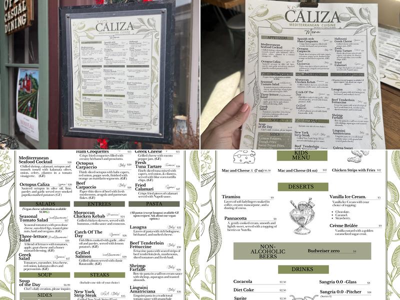 Caliza Mediterranean Cuisine Menu