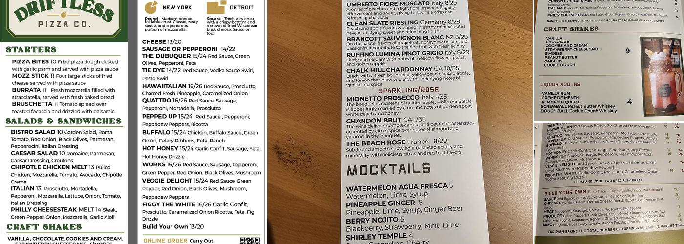 Driftless Pizza Co Menu