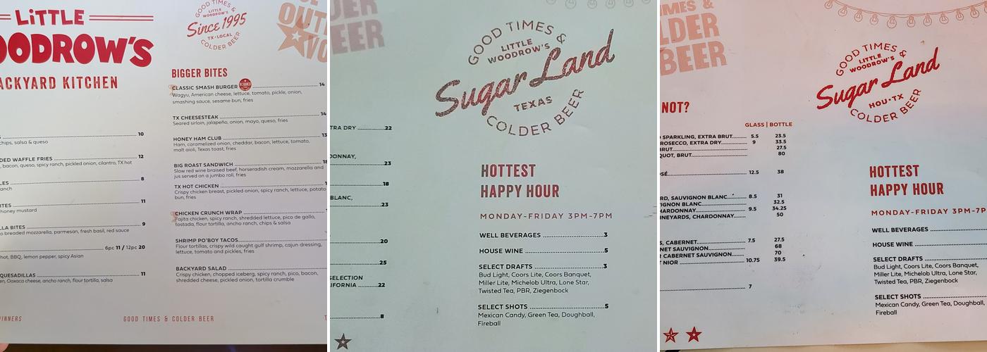 Little Woodrow's Sugar Land Menu