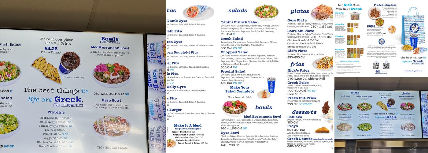 Nick The Greek Menu