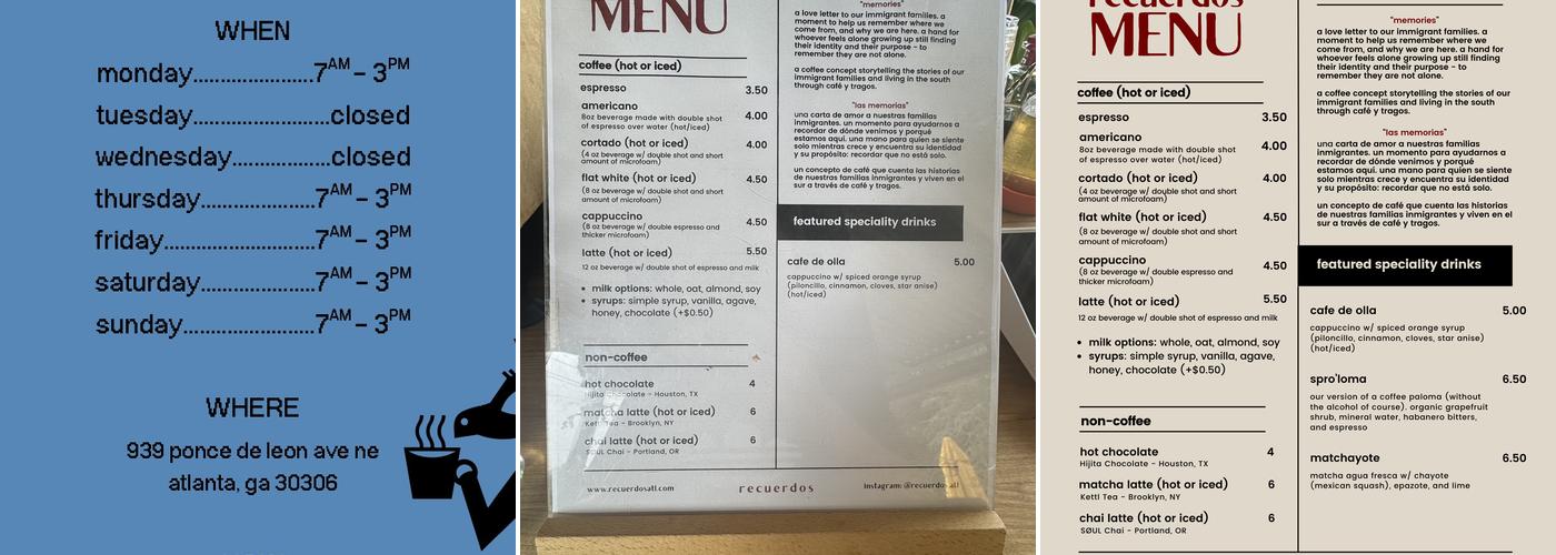 Recuerdos Cafe Menu