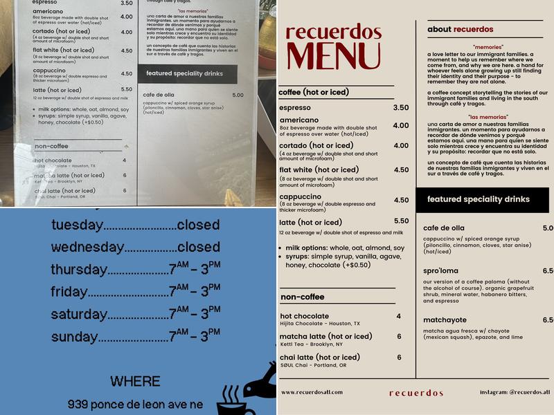 Recuerdos Cafe Menu
