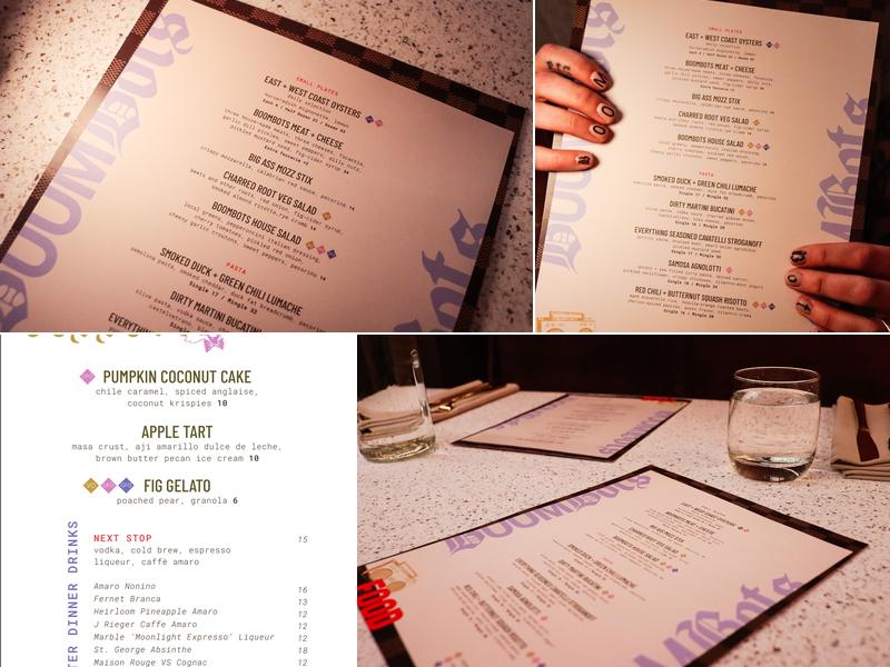 Boombots Pasta Shop Menu