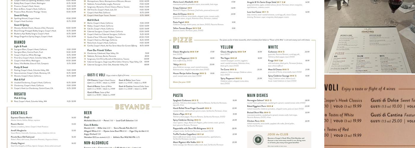 Piccolo Buco by Cooper's Hawk Menu