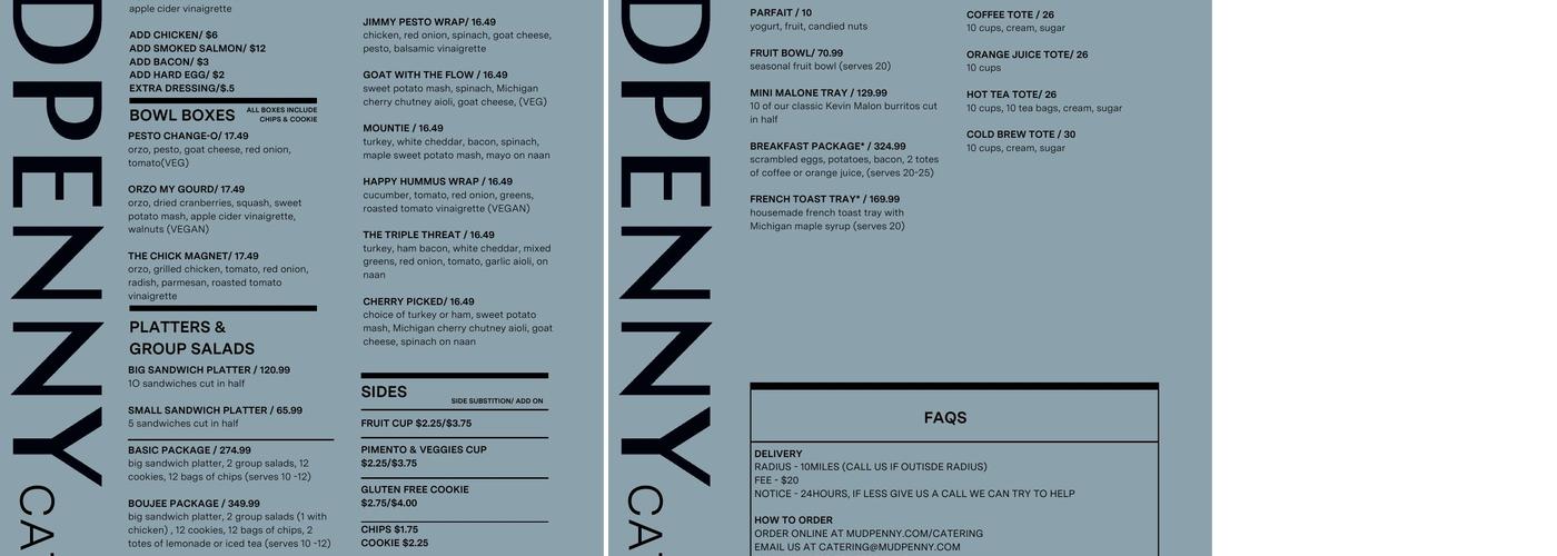 MudPenny Menu
