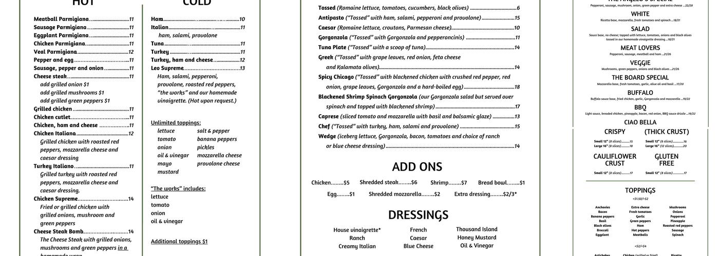 Angelo's Italian Restaurant, Stuart Menu
