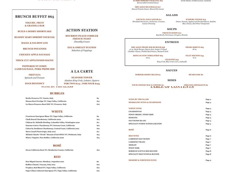 Council Oak Steaks & Seafood Menu