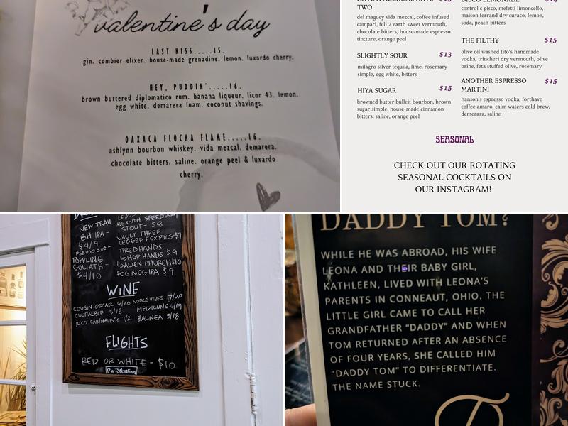 Daddy Tom's Cocktail Lounge Menu