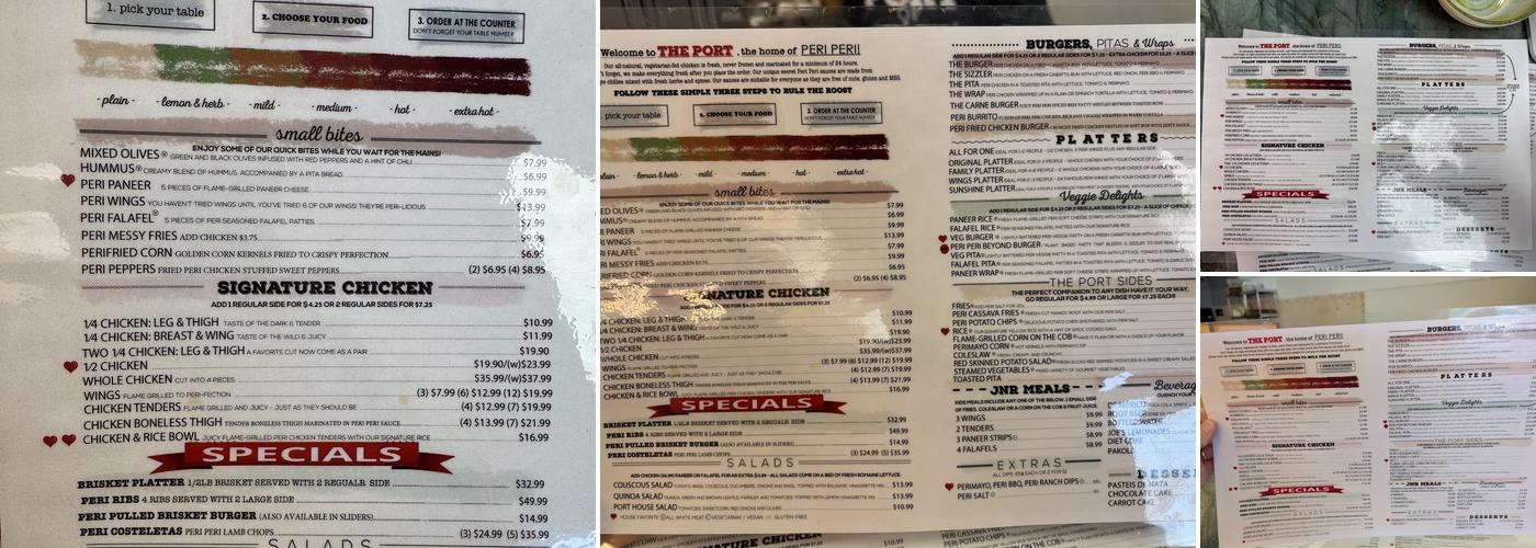 The Port of Peri Peri Menu