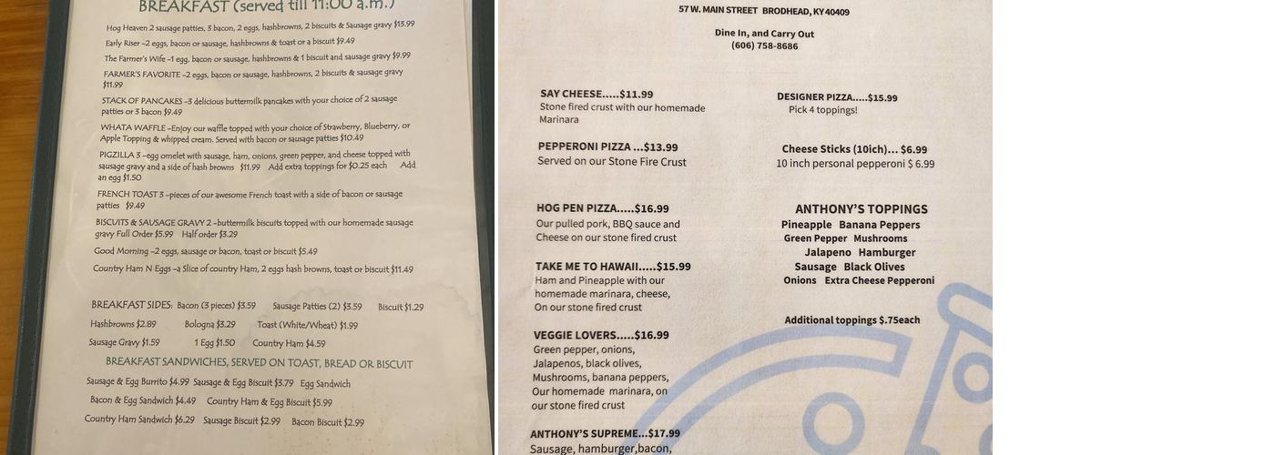 Anglin’s Hog Pen Restaurant & Sunset Drive In Menu