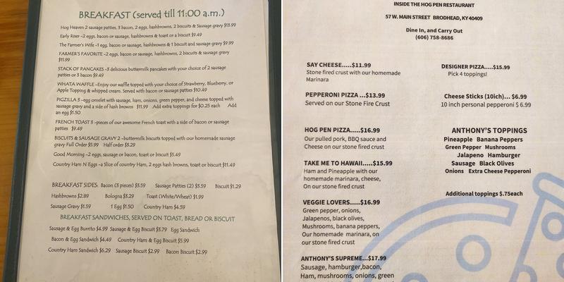 Anglin’s Hog Pen Restaurant & Sunset Drive In Menu