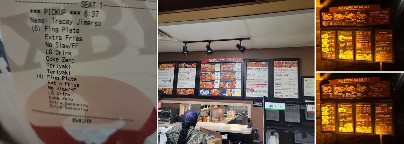 Zaxbys Chicken Fingers & Buffalo Wings Menu