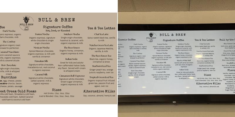 Bull & Brew Coffee Menu