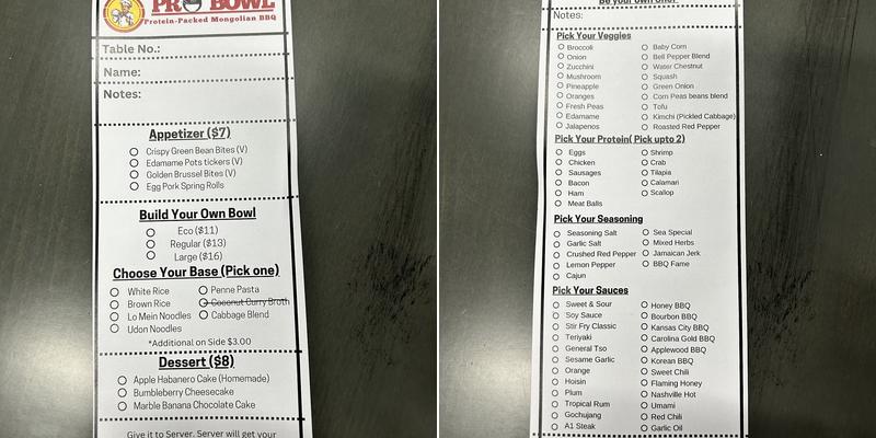 Pro Bowl Protein-Packed Mongolian BBQ Menu