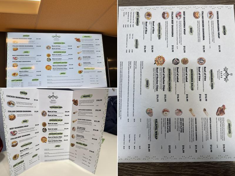 Yafa mediterranean restaurant Menu