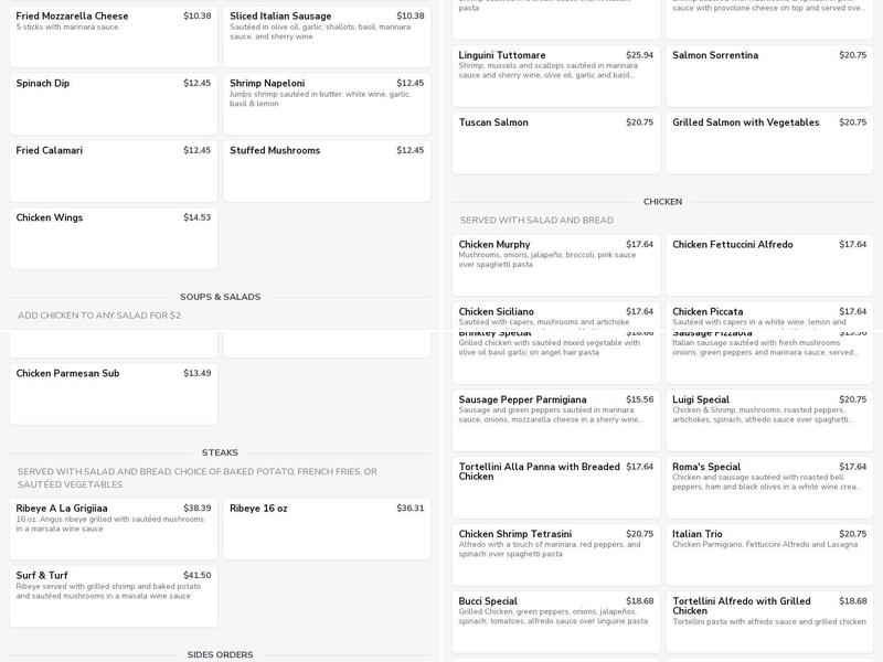 Roma Italian Restaurant & Bar🇮🇹 Menu