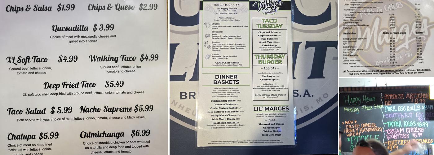 Marges Pub & Grub Menu