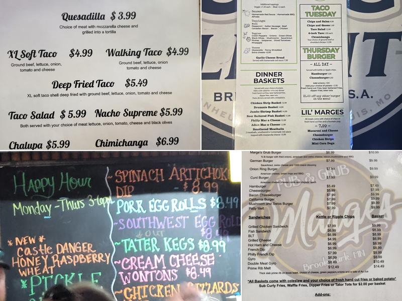 Marges Pub & Grub Menu