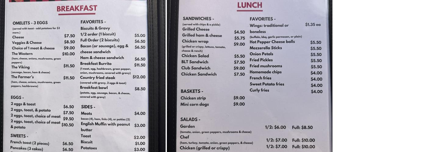 CC’s Diner Menu