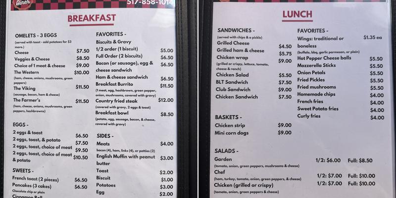 CC’s Diner Menu
