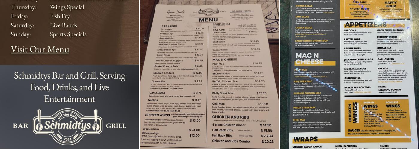 Schmidty's Bar and Grill Menu