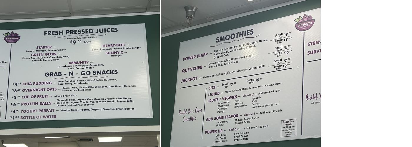 Strength Acai bowls Menu