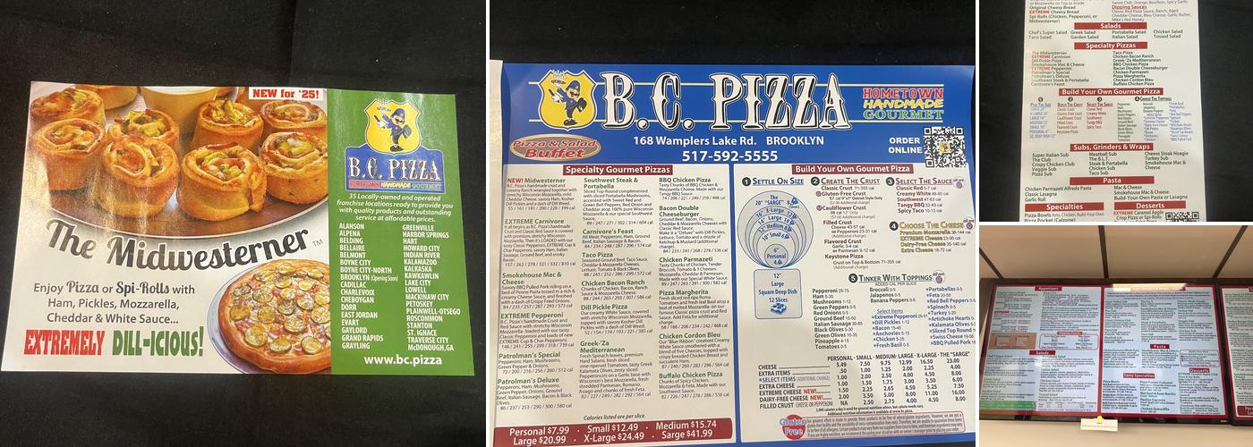 B.C. Pizza of Brooklyn Menu