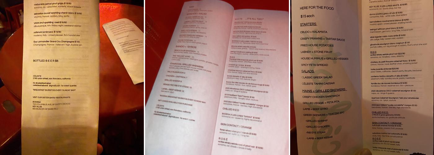 Céleste Menu