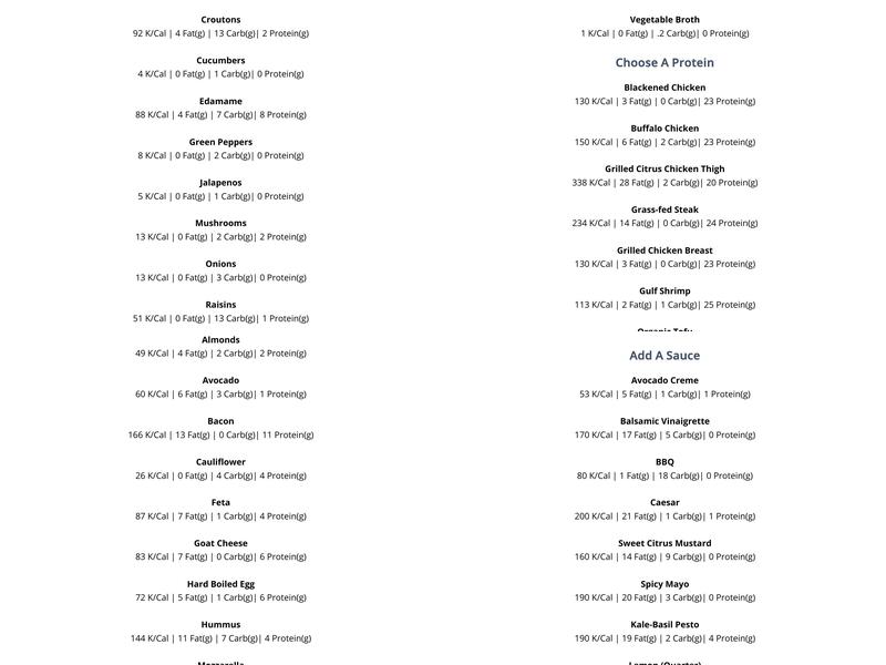 SoFresh Brooksville - Sprouts Plaza Menu