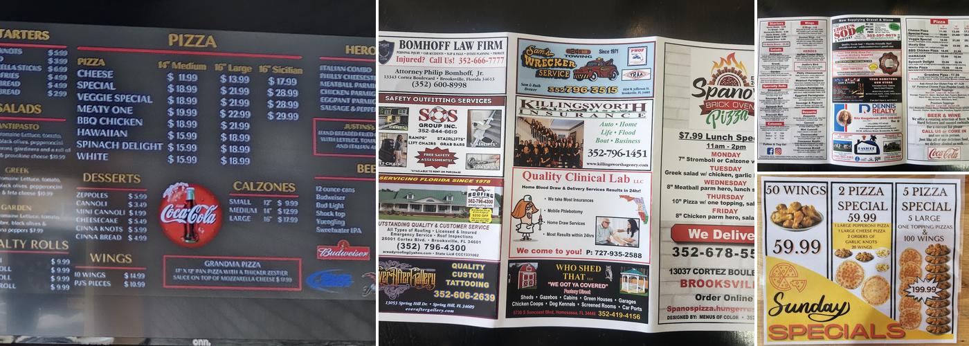 Spano's Brick Oven Pizza Menu