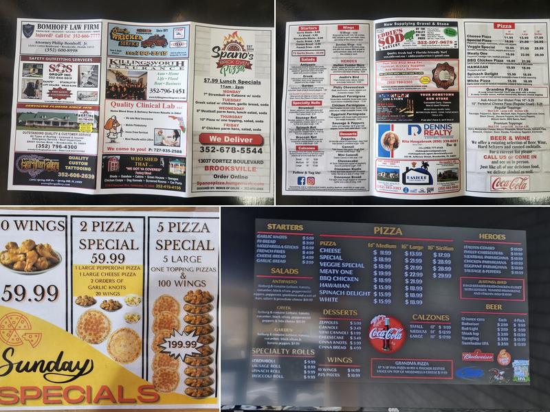 Spano's Brick Oven Pizza Menu