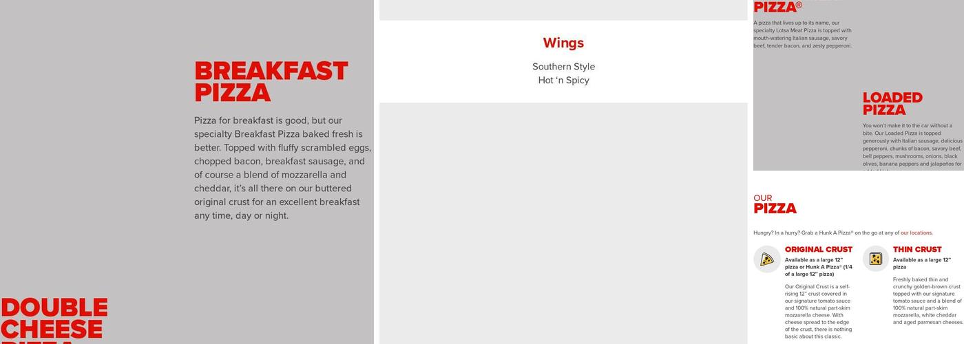 Hunt Brothers Pizza Menu