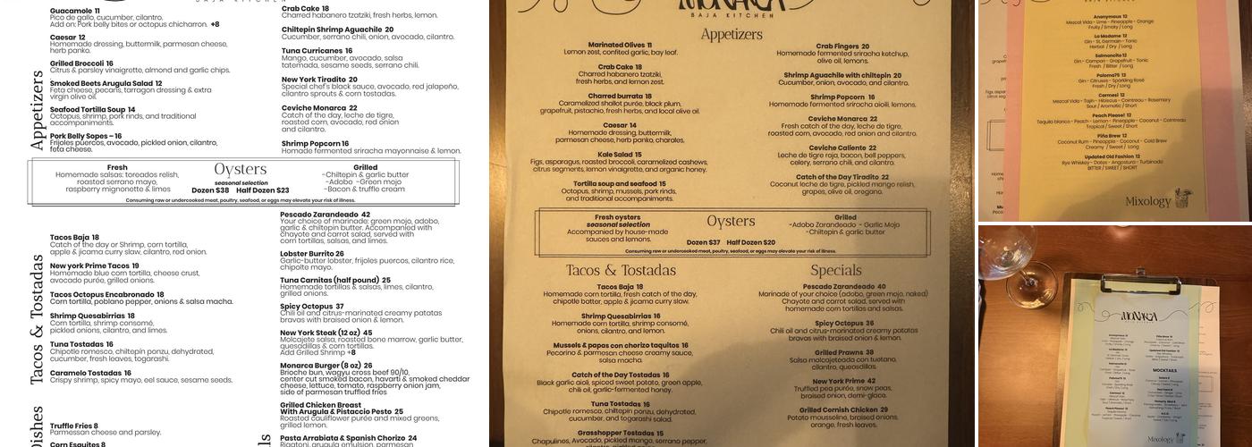 Monarca Baja Kitchen Menu