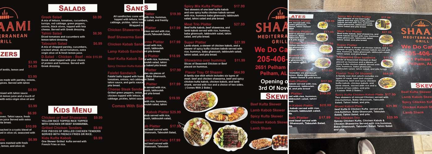 Shaami Mediterranean Grill Menu