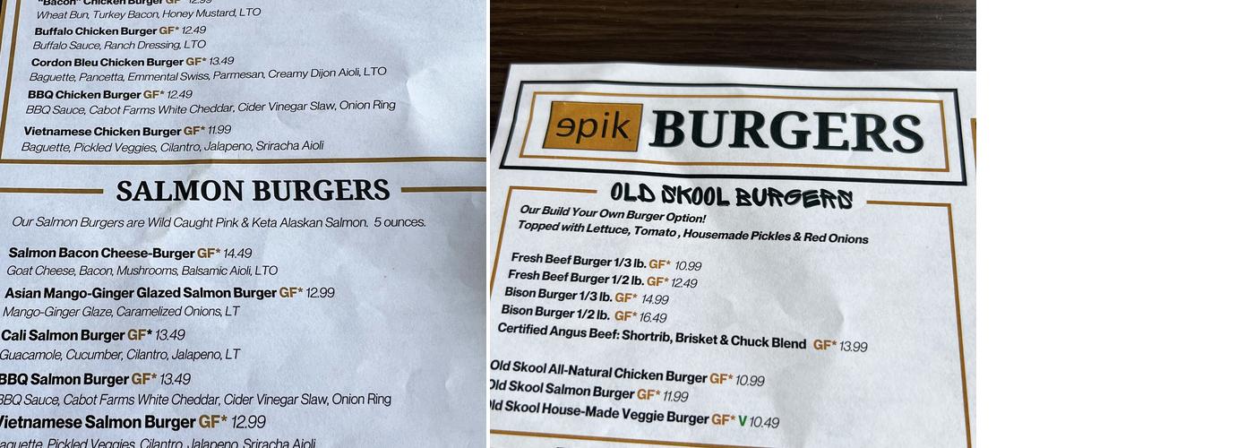 Epik St Johns Menu