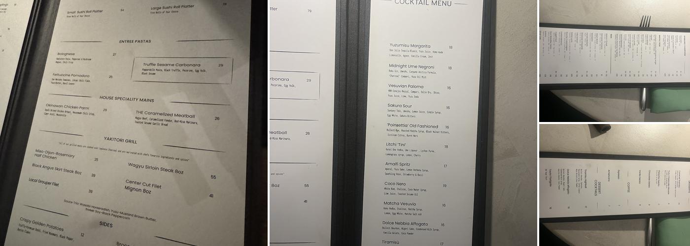 Oise Ristorante Menu