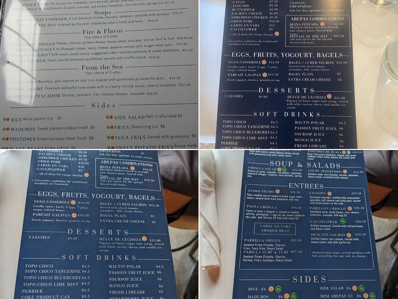 Origen Bistro Menu