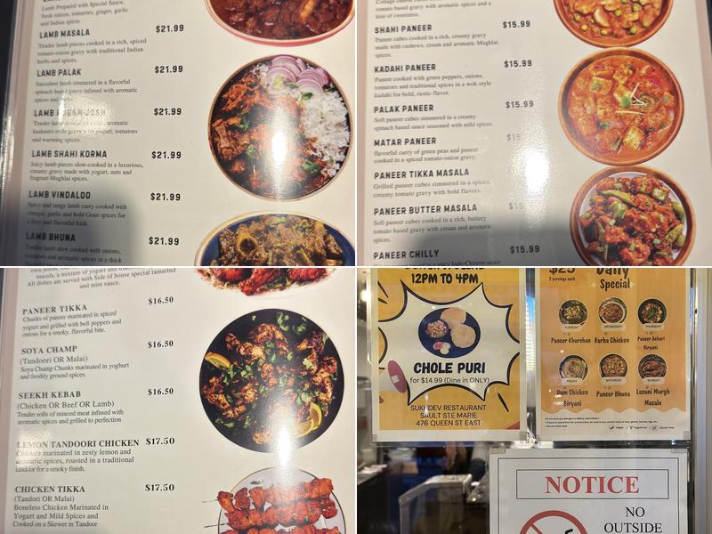 Sukhdev Restaurant Sault Ste. Marie Menu