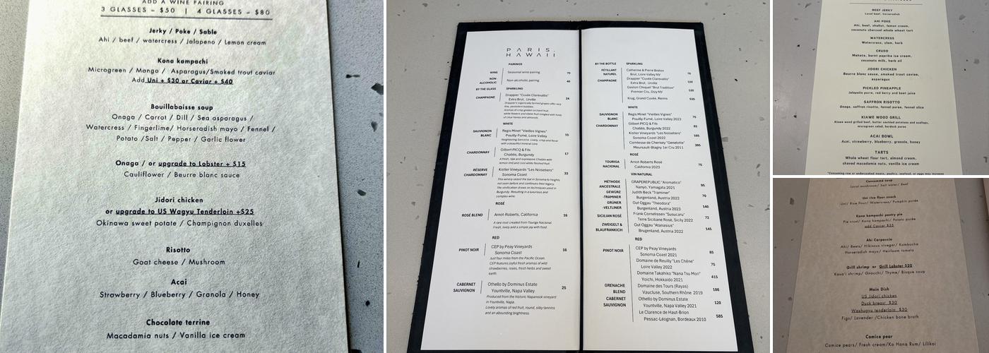 PARIS HAWAII Menu