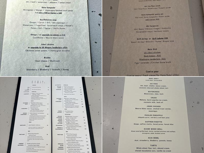 PARIS HAWAII Menu
