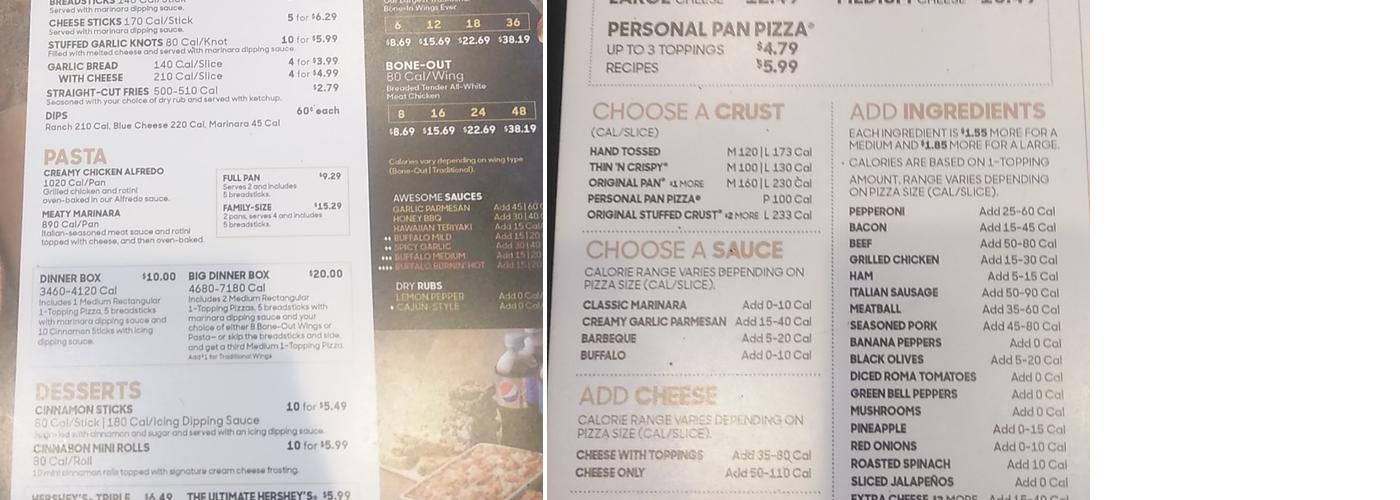 Pizza Hut Menu