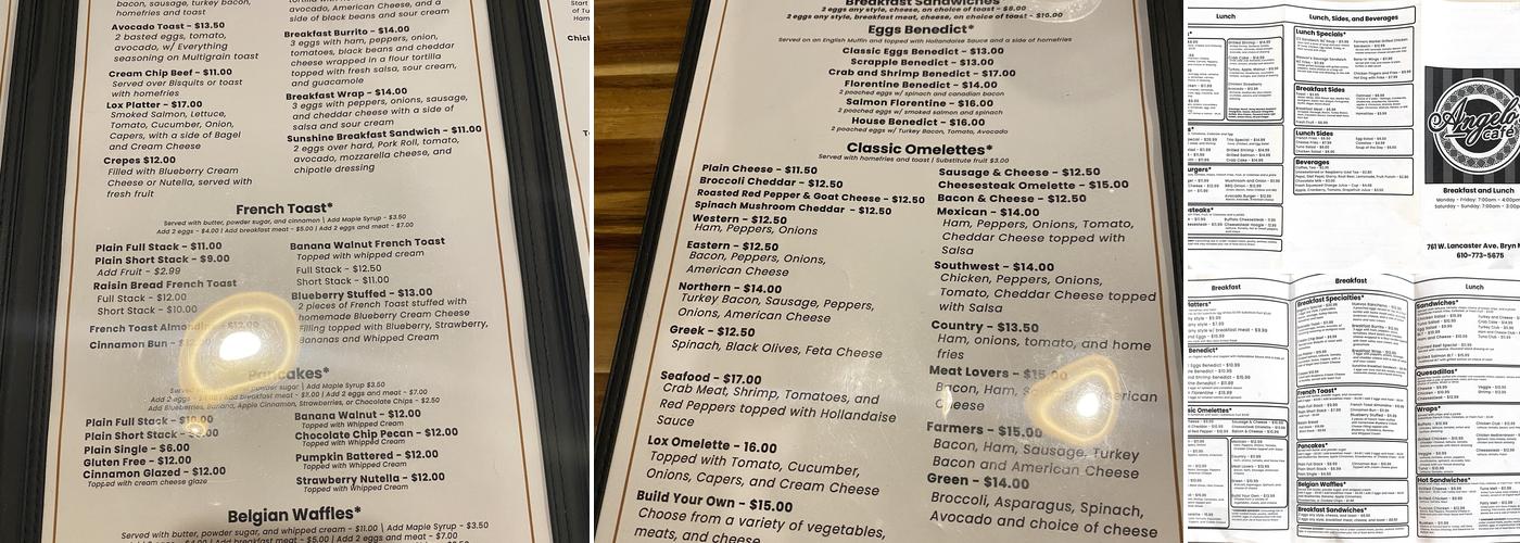 Angelo’s Café Bryn Mawr Menu