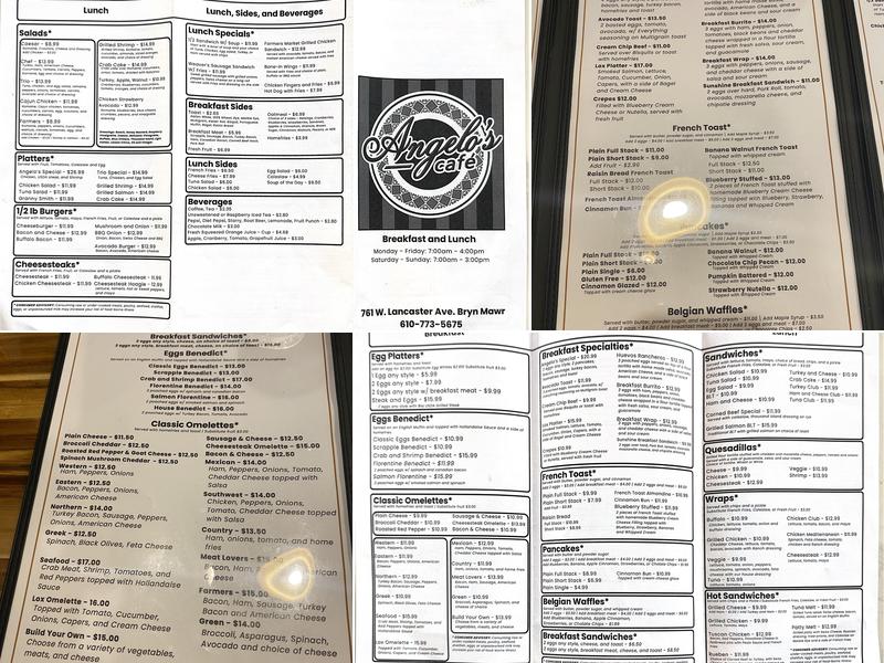 Angelo’s Café Bryn Mawr Menu